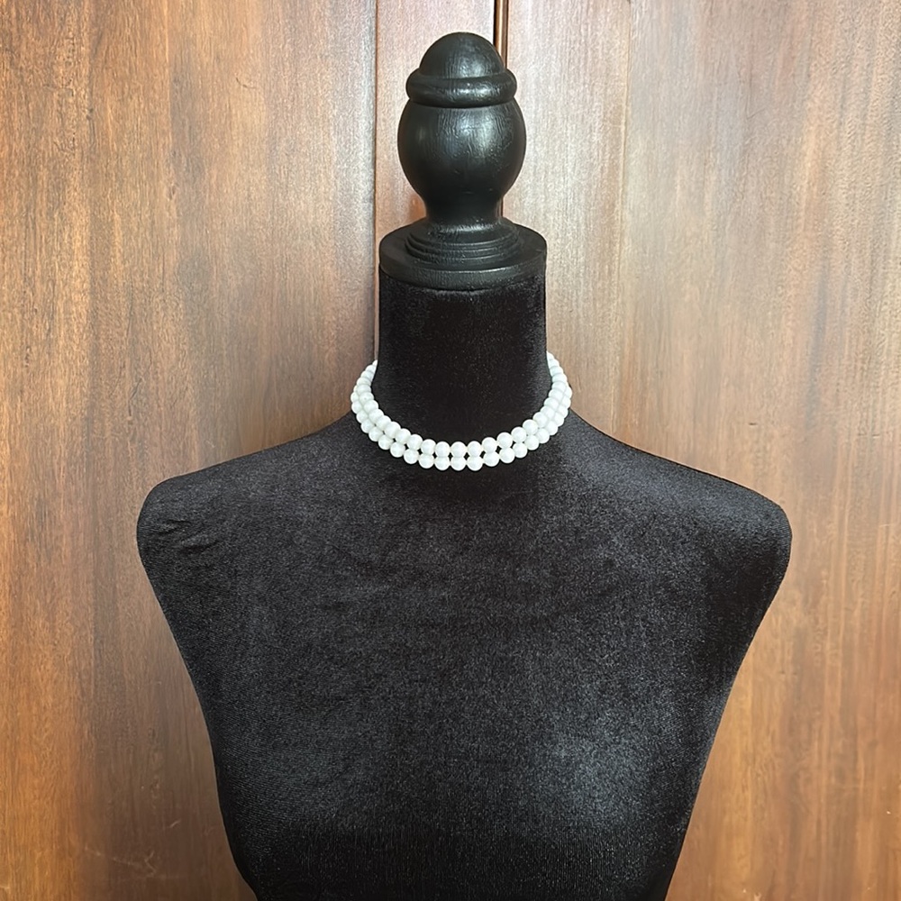 Vintage Japanese Milk Glass Bead Double-Strand Choker